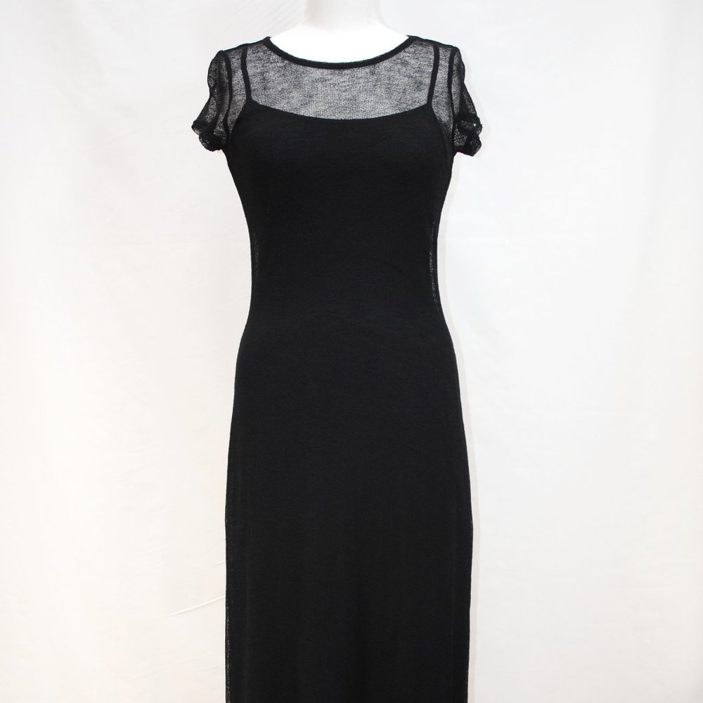 90's black Guess see thru maxi dress, Bust 34 - 38, very stretchy, EXCELLENT